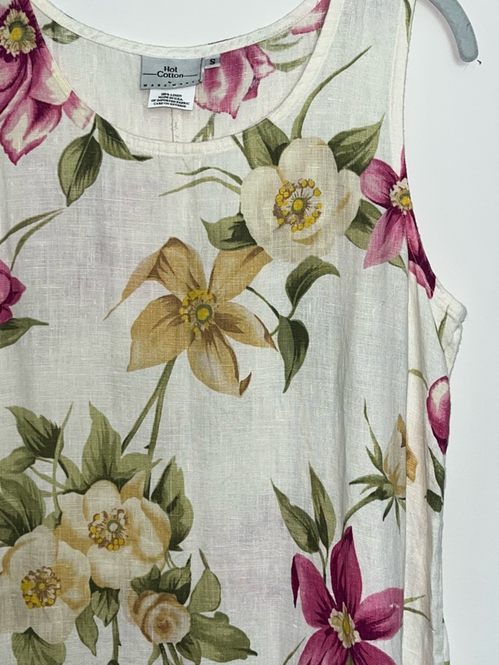 Hot Cotton 100% Linen Floral Sleeveless Maxi Dress Pink Multi Cottagecore S - Picture 5 of 11